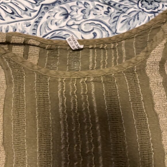 boho 100% cotton green /gold tunic dress/top - one pocket - size 'one size' - Picture 3 of 8